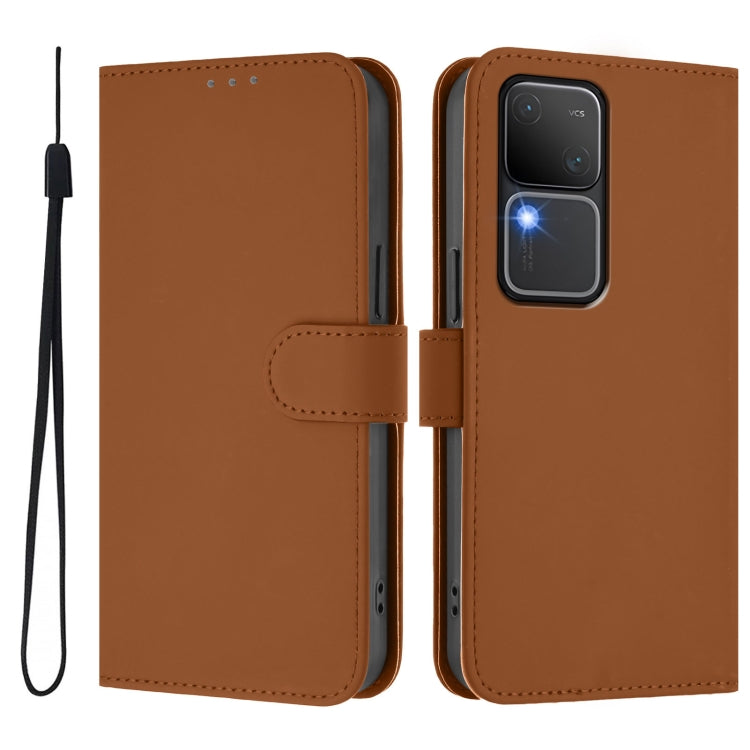 For vivo V30 5G Global / V30 Pro Global Skin Feel Solid Color Leather Phone Case with Lanyard