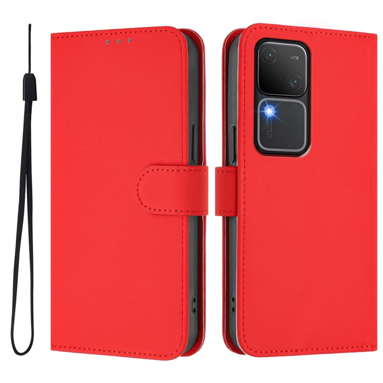 For vivo V30 5G Global / V30 Pro Global Skin Feel Solid Color Leather Phone Case with Lanyard