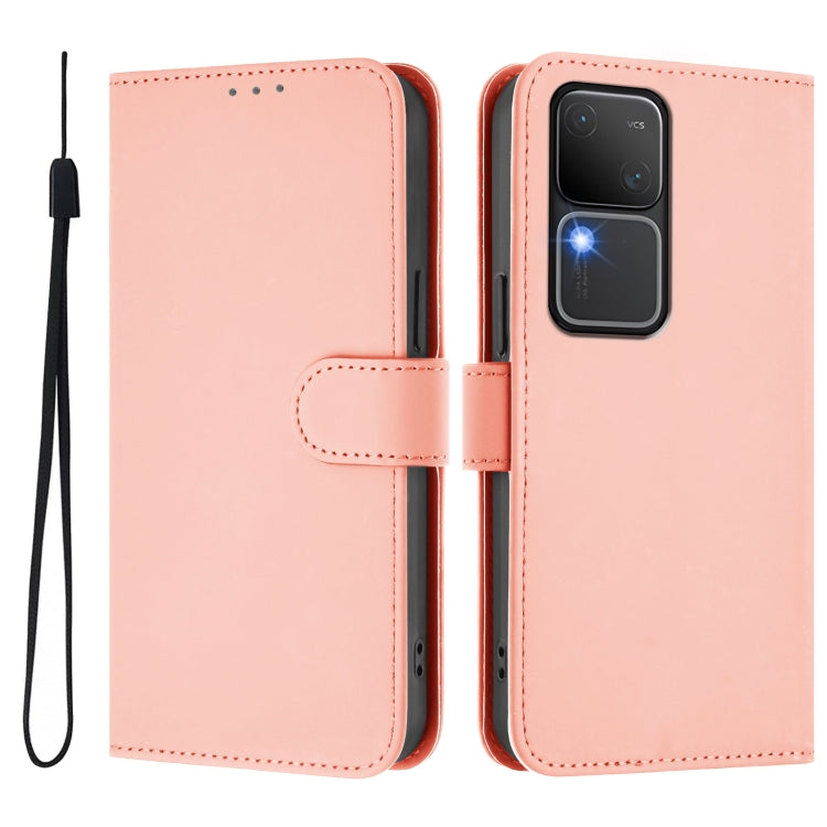For vivo V30 5G Global / V30 Pro Global Skin Feel Solid Color Leather Phone Case with Lanyard