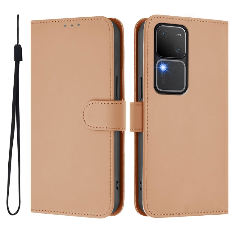 For vivo V30 5G Global / V30 Pro Global Skin Feel Solid Color Leather Phone Case with Lanyard