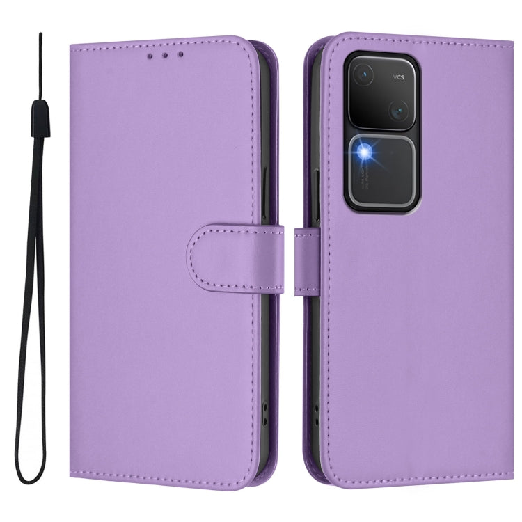 For vivo V30 5G Global / V30 Pro Global Skin Feel Solid Color Leather Phone Case with Lanyard