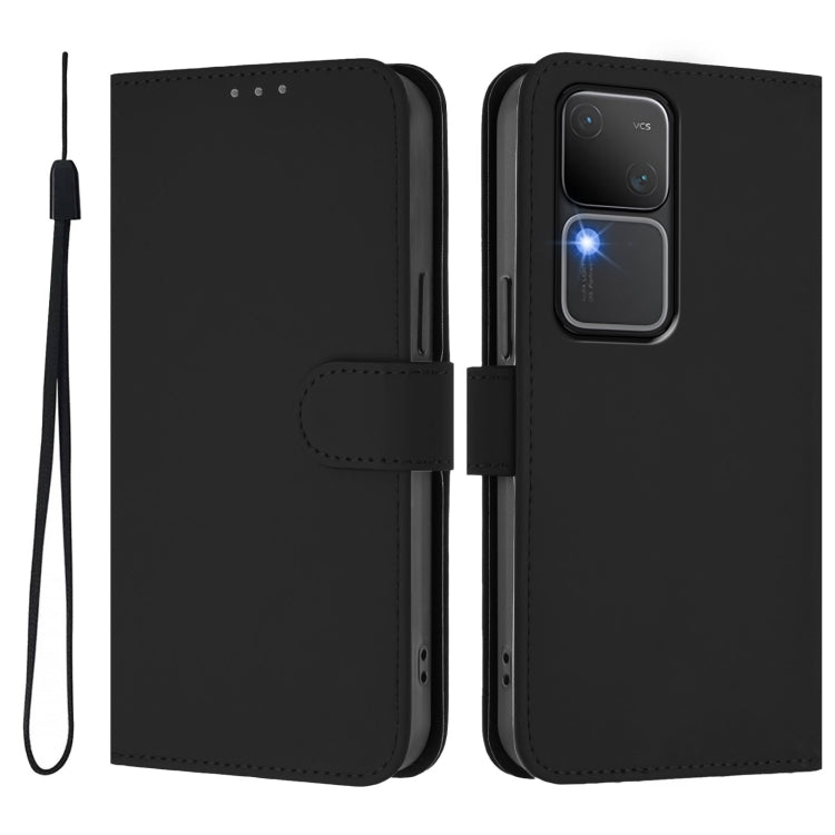 For vivo V30 5G Global / V30 Pro Global Skin Feel Solid Color Leather Phone Case with Lanyard
