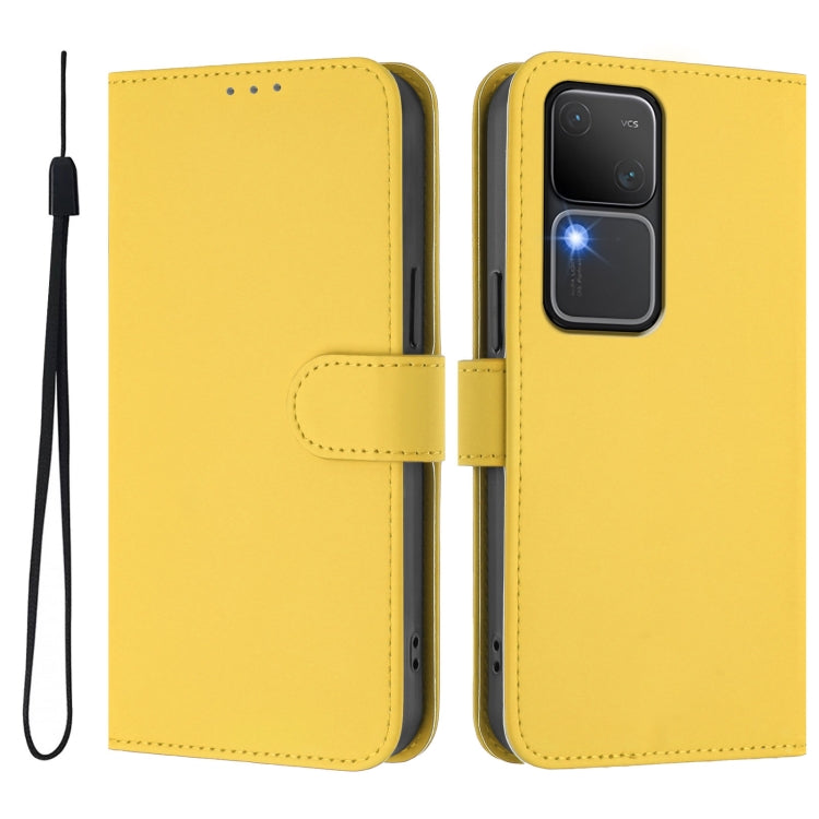 For vivo V30 5G Global / V30 Pro Global Skin Feel Solid Color Leather Phone Case with Lanyard