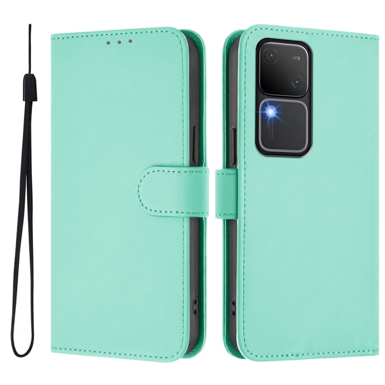 For vivo V30 5G Global / V30 Pro Global Skin Feel Solid Color Leather Phone Case with Lanyard