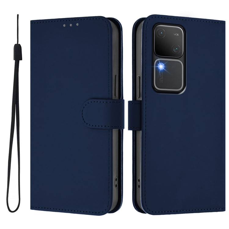 For vivo V30 5G Global / V30 Pro Global Skin Feel Solid Color Leather Phone Case with Lanyard