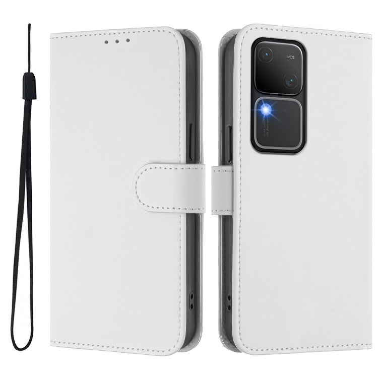 For vivo V30 5G Global / V30 Pro Global Skin Feel Solid Color Leather Phone Case with Lanyard