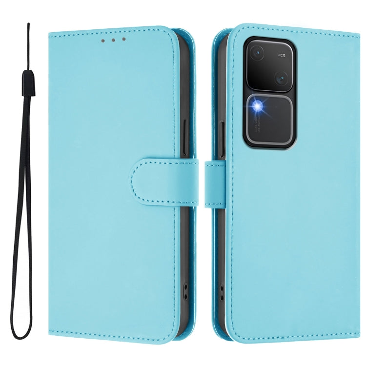 For vivo V30 5G Global / V30 Pro Global Skin Feel Solid Color Leather Phone Case with Lanyard