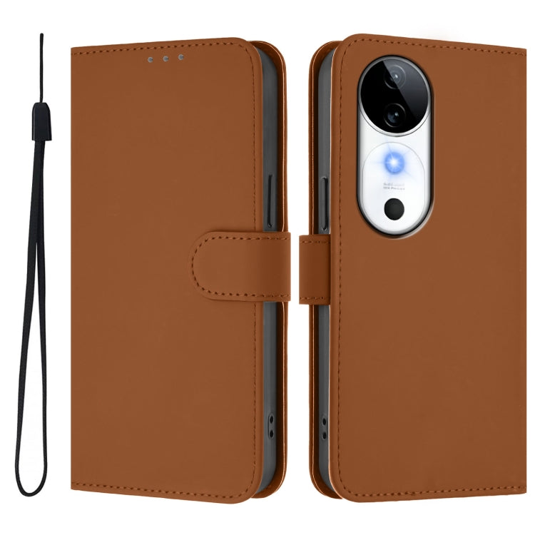 For vivo S19 Skin Feel Solid Color Leather Phone Case with Lanyard