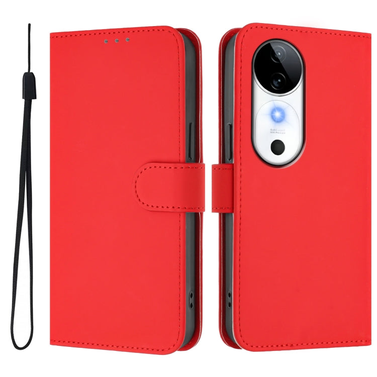 For vivo S19 Skin Feel Solid Color Leather Phone Case with Lanyard
