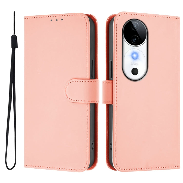 For vivo S19 Skin Feel Solid Color Leather Phone Case with Lanyard
