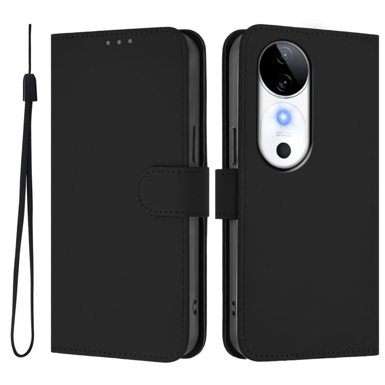 For vivo S19 Skin Feel Solid Color Leather Phone Case with Lanyard