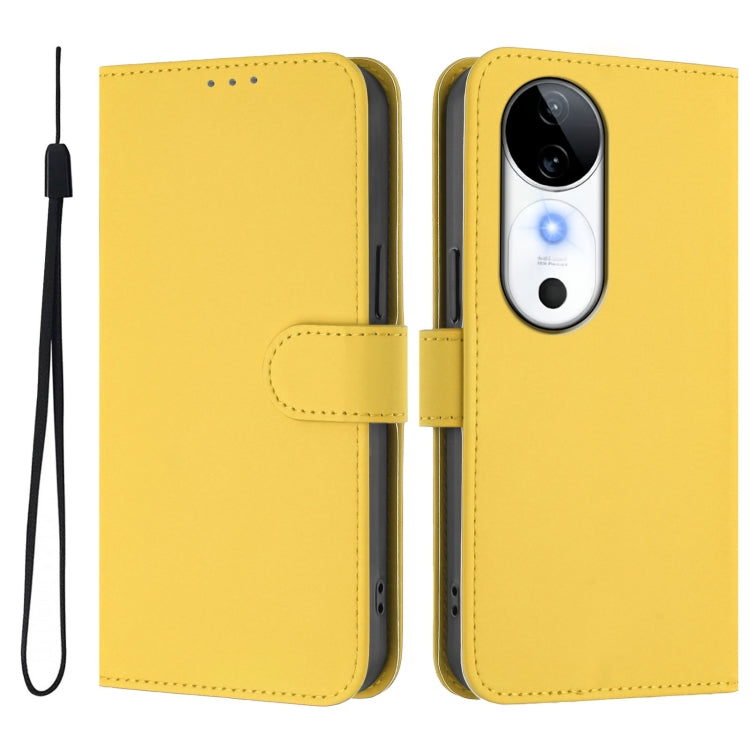 For vivo S19 Skin Feel Solid Color Leather Phone Case with Lanyard