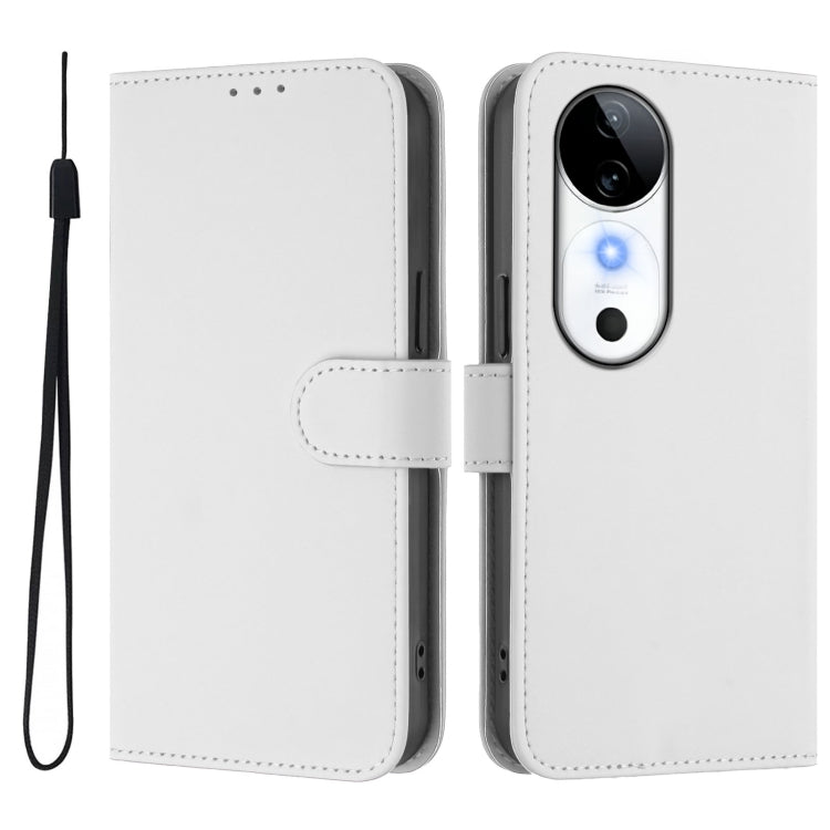 For vivo S19 Skin Feel Solid Color Leather Phone Case with Lanyard