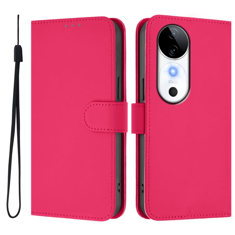 For vivo S19 Skin Feel Solid Color Leather Phone Case with Lanyard