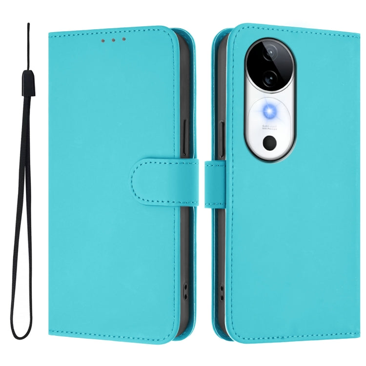 For vivo S19 Skin Feel Solid Color Leather Phone Case with Lanyard