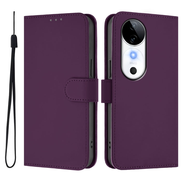 For vivo S19 Skin Feel Solid Color Leather Phone Case with Lanyard