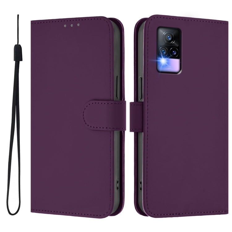 For vivo V20 / V21E 4G / Y73 2021 Skin Feel Solid Color Leather Phone Case with Lanyard