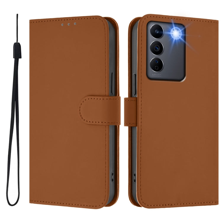 For vivo V27 5G / V27  Pro 5G Global Skin Feel Solid Color Leather Phone Case with Lanyard