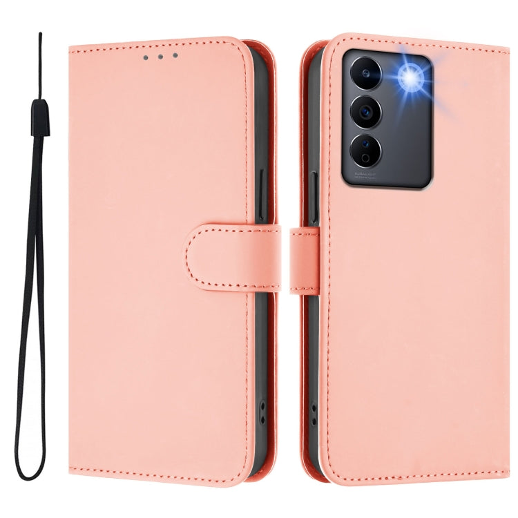 For vivo V27 5G / V27  Pro 5G Global Skin Feel Solid Color Leather Phone Case with Lanyard