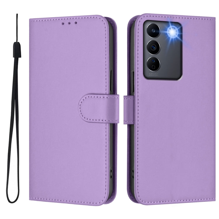 For vivo V27 5G / V27  Pro 5G Global Skin Feel Solid Color Leather Phone Case with Lanyard