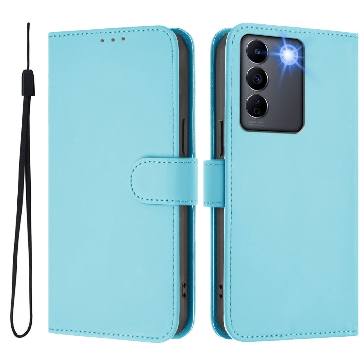 For vivo V27 5G / V27  Pro 5G Global Skin Feel Solid Color Leather Phone Case with Lanyard