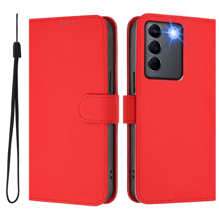For vivo V27E 4G Global / T2 4G Global Skin Feel Solid Color Leather Phone Case with Lanyard