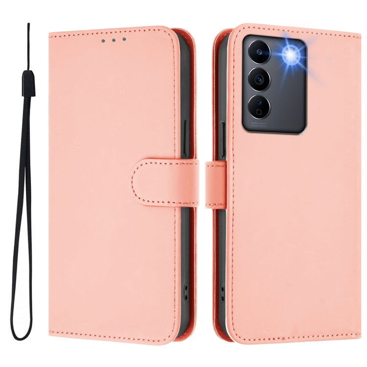 For vivo V27E 4G Global / T2 4G Global Skin Feel Solid Color Leather Phone Case with Lanyard