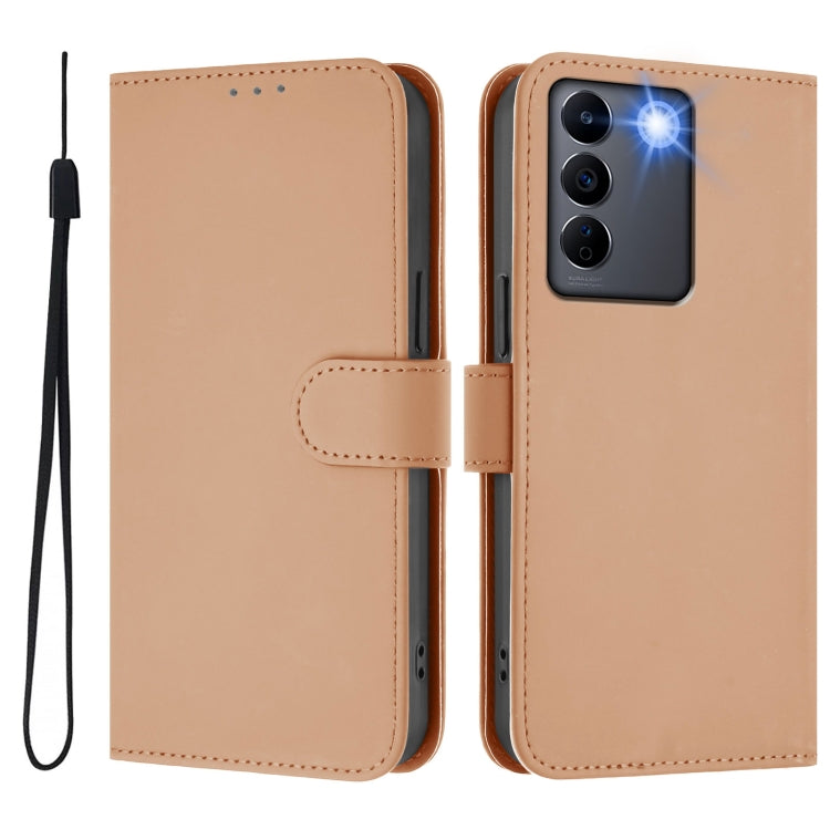 For vivo V27E 4G Global / T2 4G Global Skin Feel Solid Color Leather Phone Case with Lanyard