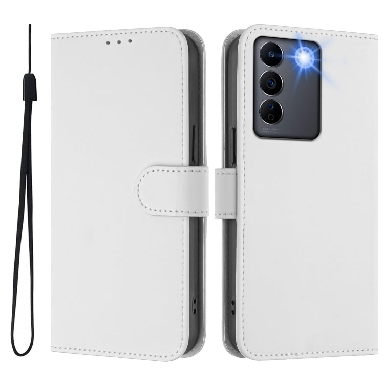 For vivo V27E 4G Global / T2 4G Global Skin Feel Solid Color Leather Phone Case with Lanyard