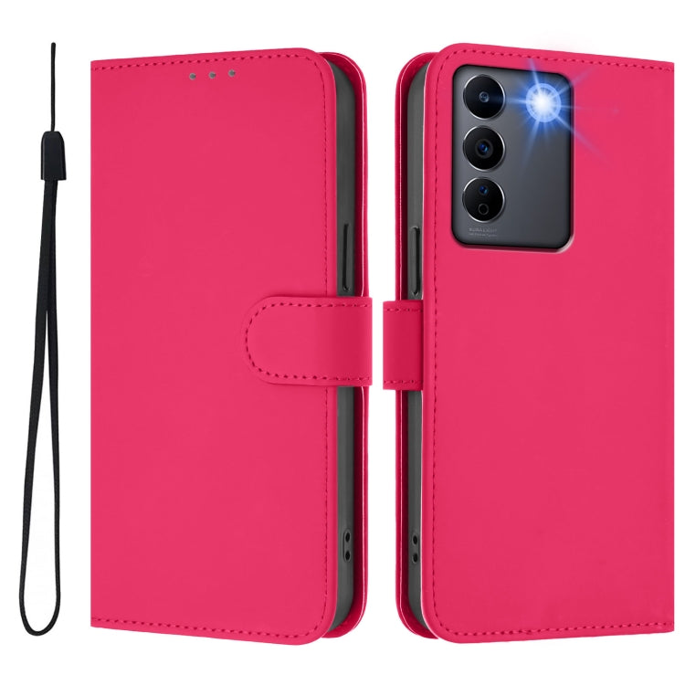 For vivo V27E 4G Global / T2 4G Global Skin Feel Solid Color Leather Phone Case with Lanyard