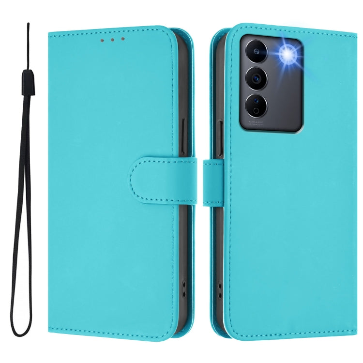 For vivo V27E 4G Global / T2 4G Global Skin Feel Solid Color Leather Phone Case with Lanyard
