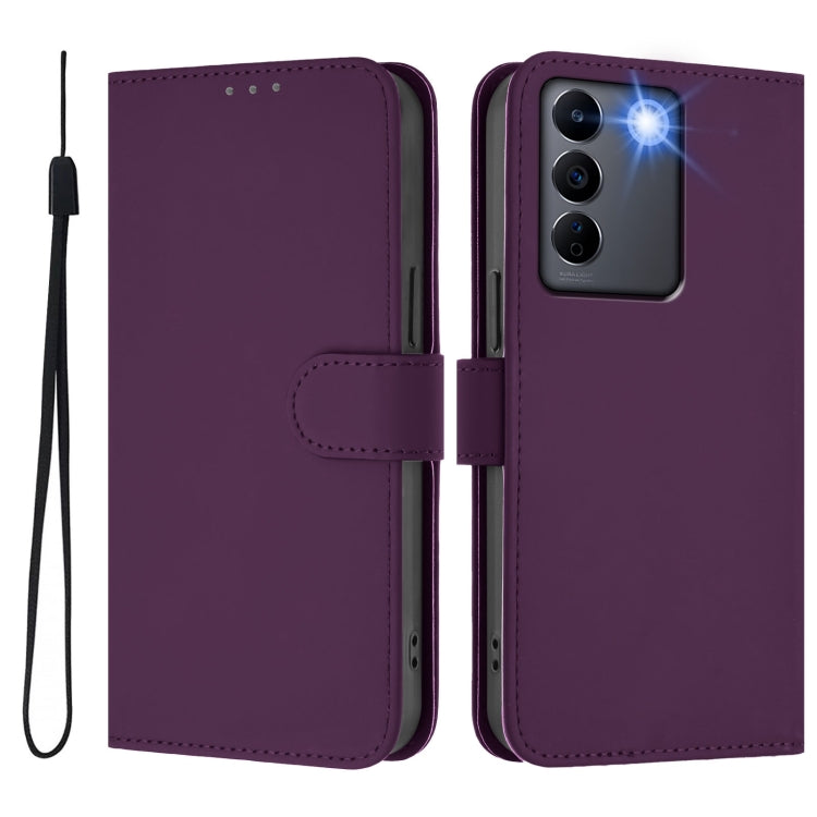 For vivo V27E 4G Global / T2 4G Global Skin Feel Solid Color Leather Phone Case with Lanyard