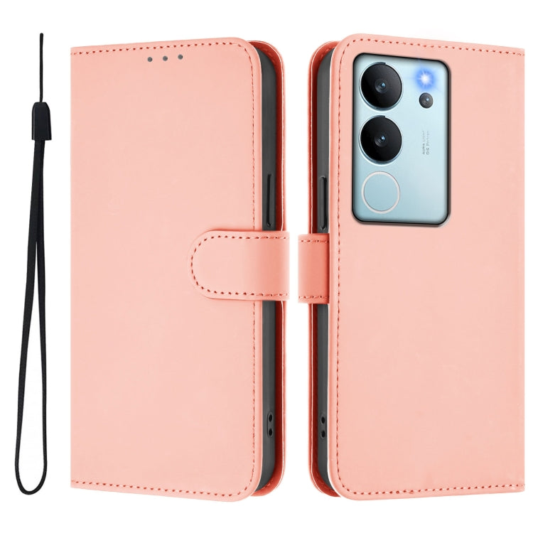For vivo V30 Lite 5G Global Skin Feel Solid Color Leather Phone Case with Lanyard
