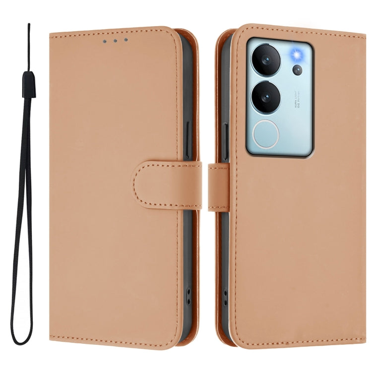 For vivo V30 Lite 5G Global Skin Feel Solid Color Leather Phone Case with Lanyard