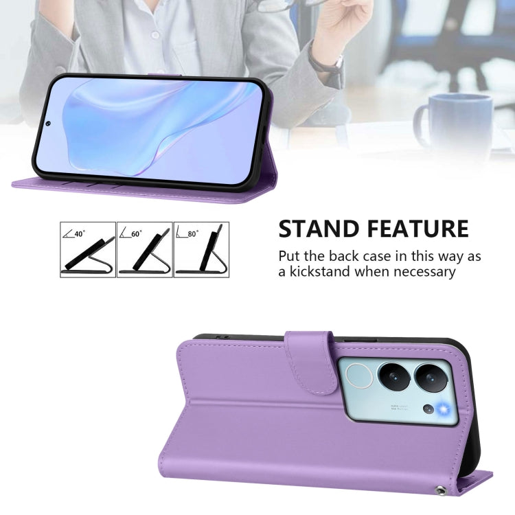 For vivo V30 Lite 5G Global Skin Feel Solid Color Leather Phone Case with Lanyard
