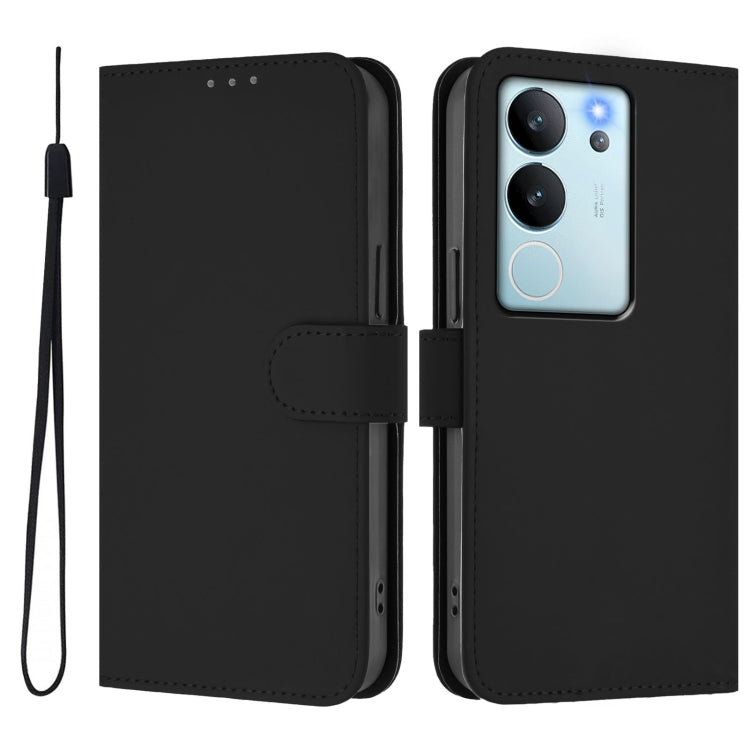For vivo V30 Lite 5G Global Skin Feel Solid Color Leather Phone Case with Lanyard