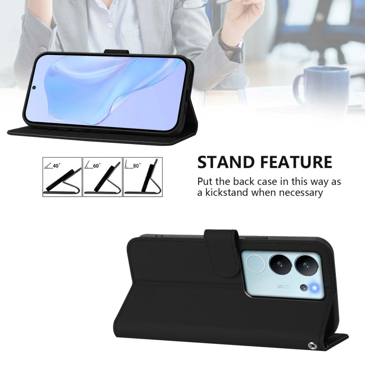 For vivo V30 Lite 5G Global Skin Feel Solid Color Leather Phone Case with Lanyard