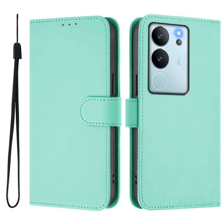 For vivo V30 Lite 5G Global Skin Feel Solid Color Leather Phone Case with Lanyard
