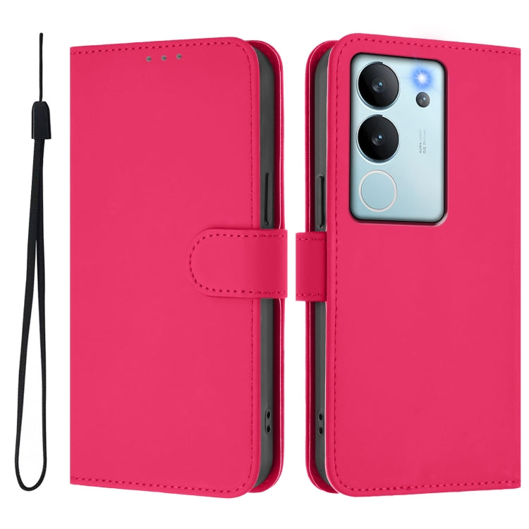 For vivo V30 Lite 5G Global Skin Feel Solid Color Leather Phone Case with Lanyard