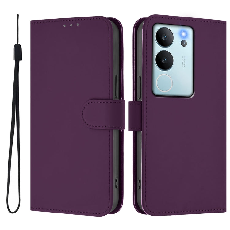 For vivo V30 Lite 5G Global Skin Feel Solid Color Leather Phone Case with Lanyard