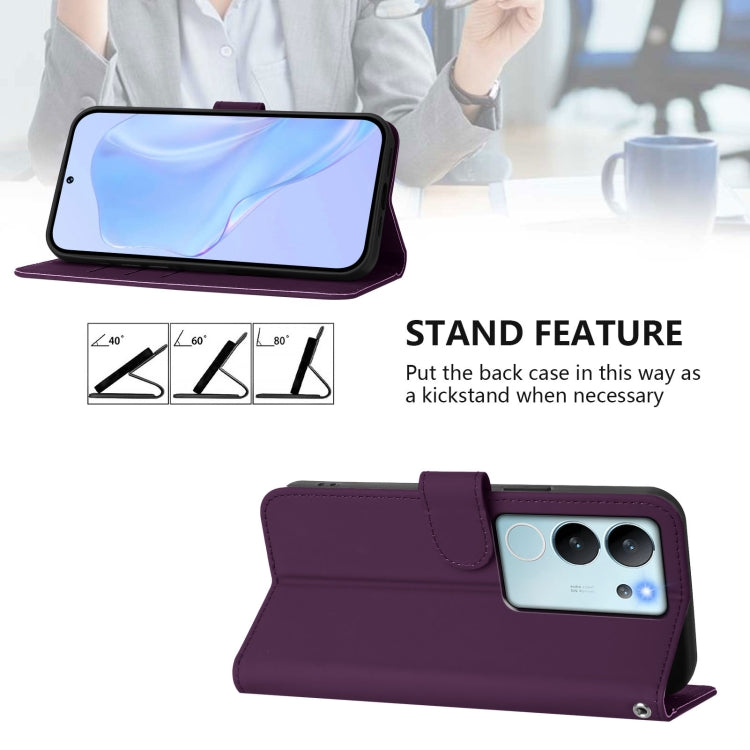 For vivo V30 Lite 5G Global Skin Feel Solid Color Leather Phone Case with Lanyard