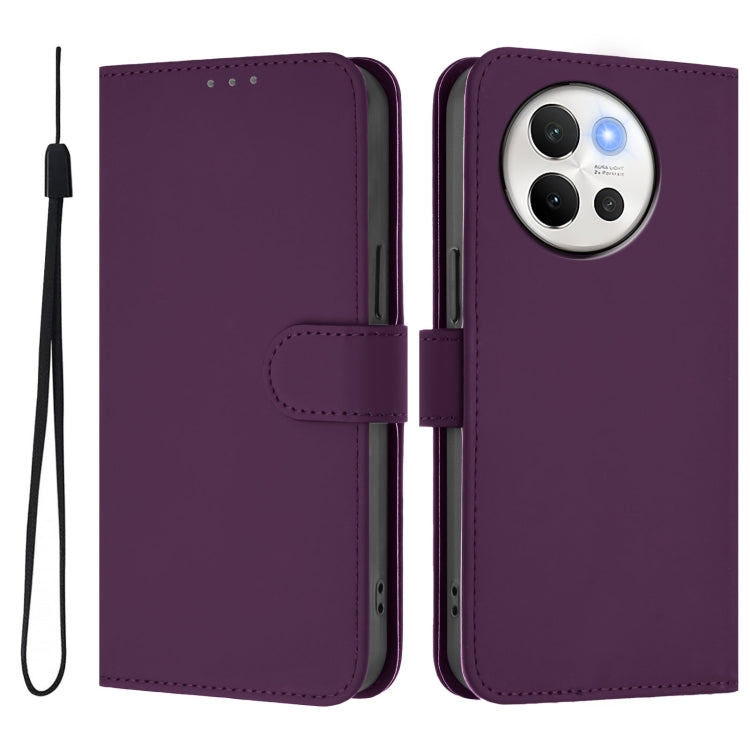 For vivo V40 Lite 5G / V30E 5G Global Skin Feel Solid Color Leather Phone Case with Lanyard