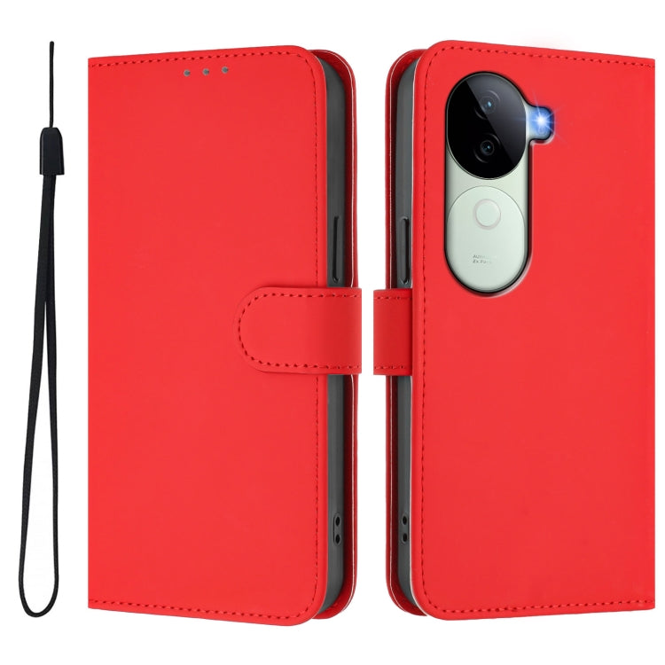 For vivo V40E 5G India / iQOO Z9s 5G Skin Feel Solid Color Leather Phone Case with Lanyard