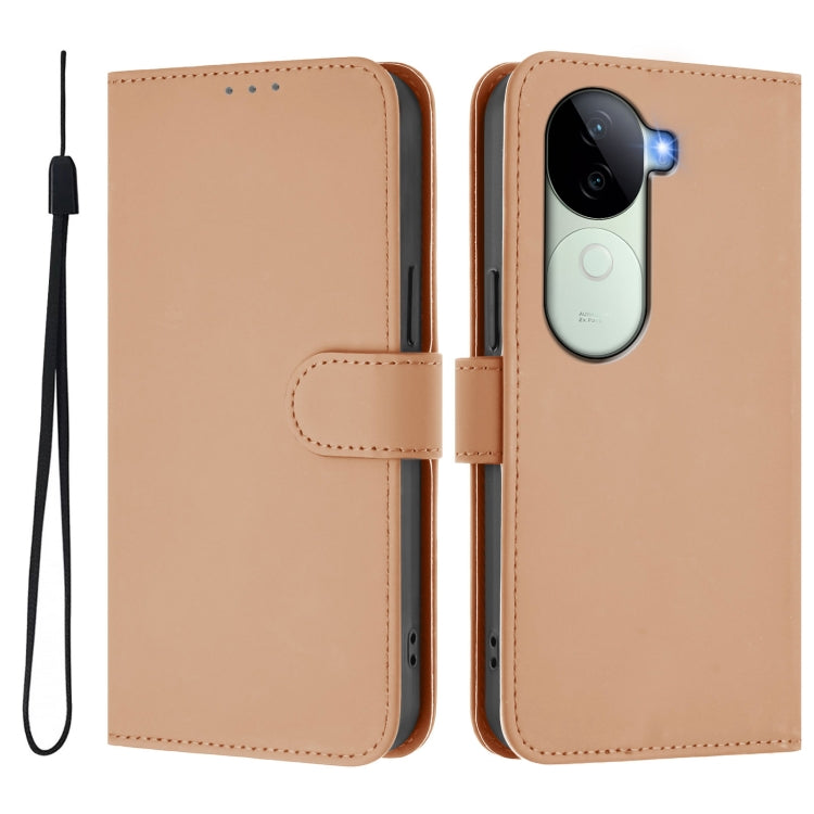 For vivo V40E 5G India / iQOO Z9s 5G Skin Feel Solid Color Leather Phone Case with Lanyard