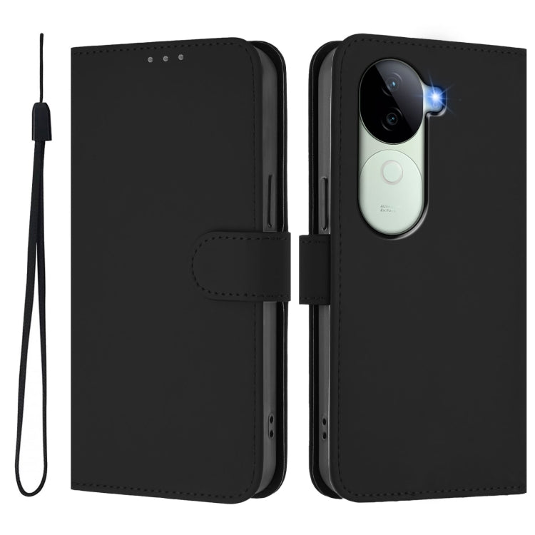 For vivo V40E 5G India / iQOO Z9s 5G Skin Feel Solid Color Leather Phone Case with Lanyard
