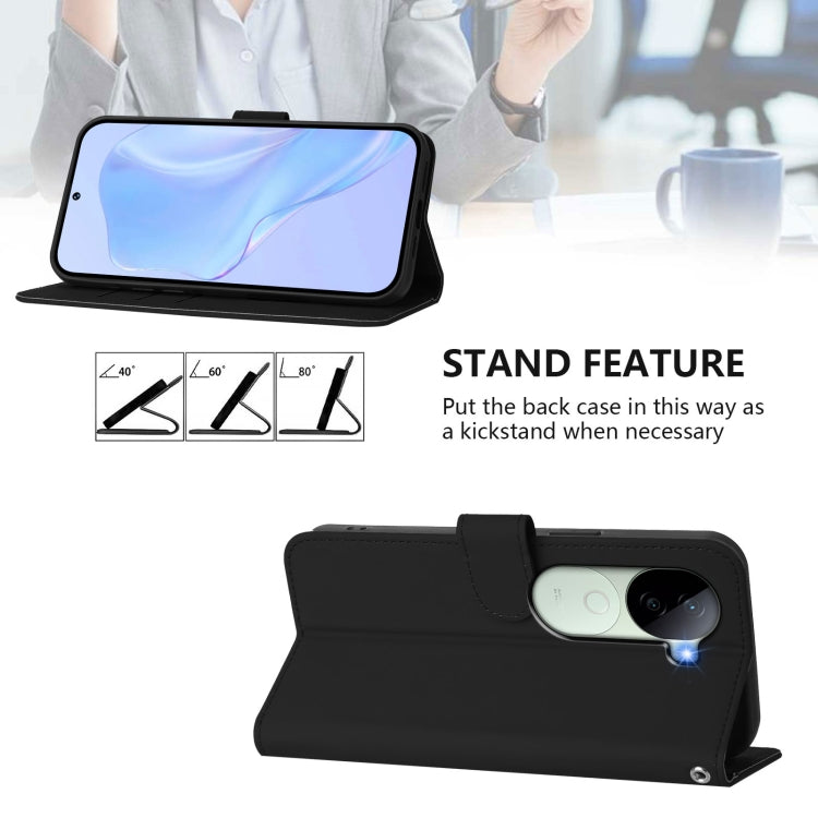 For vivo V40E 5G India / iQOO Z9s 5G Skin Feel Solid Color Leather Phone Case with Lanyard