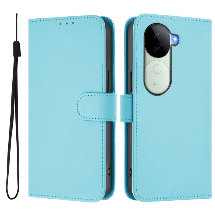 For vivo V40E 5G India / iQOO Z9s 5G Skin Feel Solid Color Leather Phone Case with Lanyard