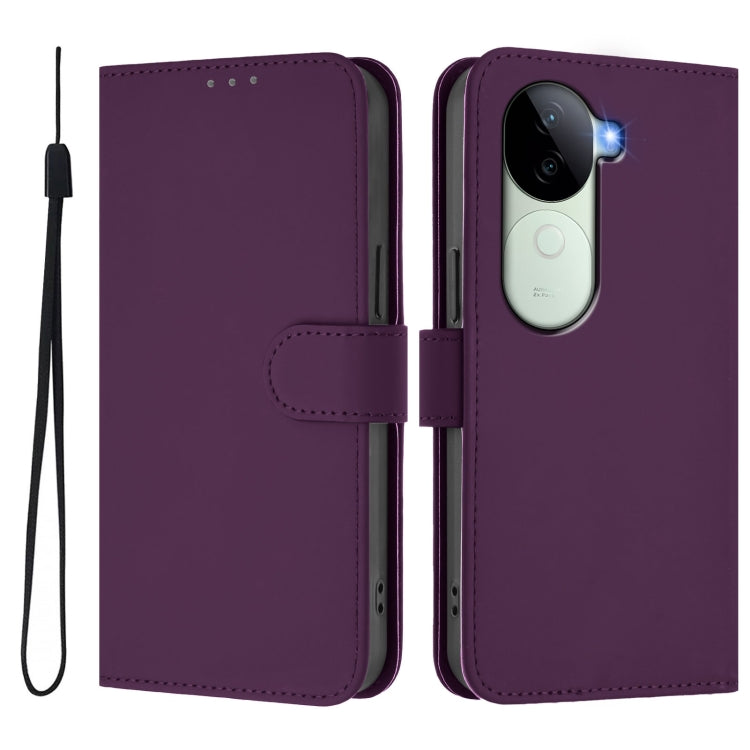For vivo V40E 5G India / iQOO Z9s 5G Skin Feel Solid Color Leather Phone Case with Lanyard