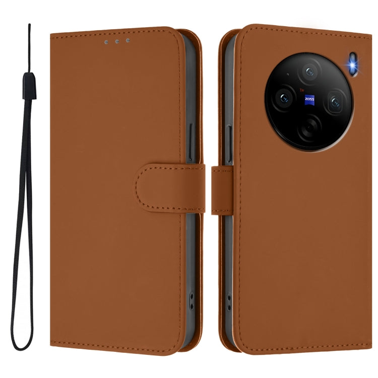 For vivo X100S 5G Skin Feel Solid Color Leather Phone Case with Lanyard