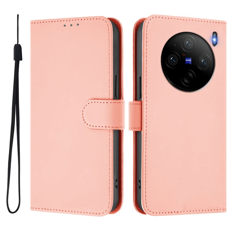 For vivo X100S 5G Skin Feel Solid Color Leather Phone Case with Lanyard